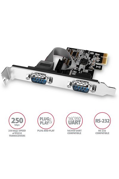 Axagon PCI-Express card with two 250 kbps serial ports | PCEA-S2N