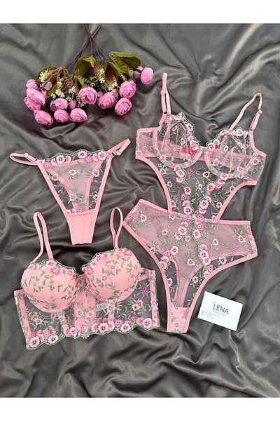 Lena Homewears Women's Pink Bra & Bodysuit Underwear Set