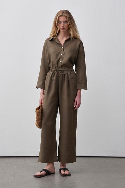 mathilda store Women's Khaki Limited Edition Linen Shirt Pants Set