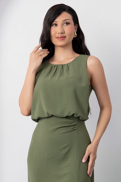 PULLIMM Crew Neck Chest Draped Dress Yzc25Y225
