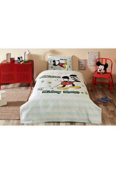 Özdilek Mickey Mouse Positive Tek Kişilik Disney Lisanslı Lastikli Çarşaf Çocuk Pike Takımı