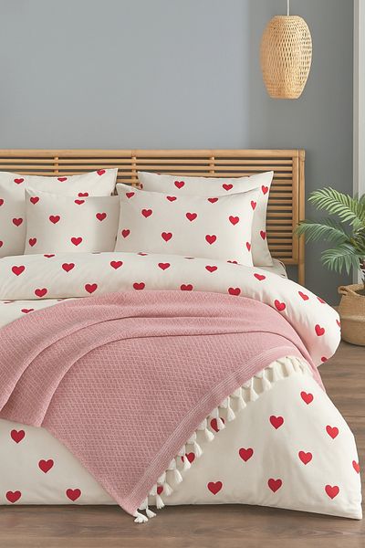 moke e ticaret Double Duvet Cover Set with Elastic Sheet + Pique + 4 Pillowcases |   Dowry Set