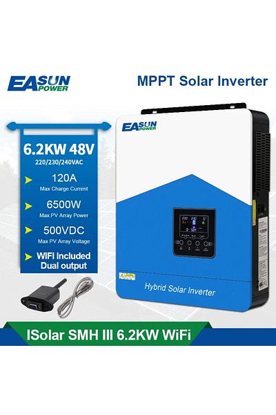 OEM Invertor solar hibrid off grid EASUN 6.2 kW 48V sinus pur MPPT 120A WiFi inclus
