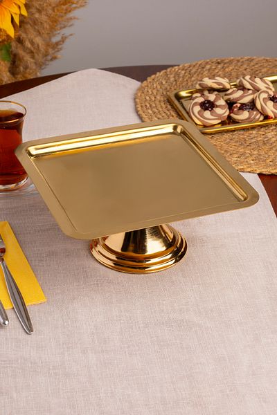 NEWTREND Züccaciye Luxury Square Gold Pedestal Cake, Pastry, Cookie, Dessert, Catering, Dowry Presentation Serving Stand