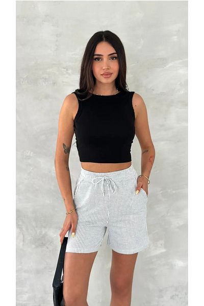 THIFF GYMWEAR Waterway Women's Striped Shorts with Side Pockets and Lace-Up Waist