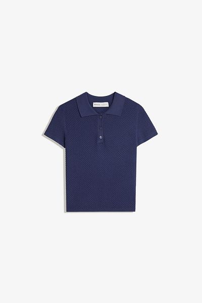 Bershka Textured polo collar short sleeve sweater
