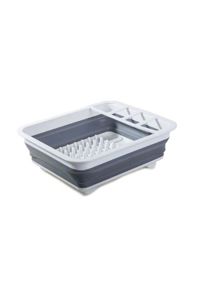 OEM Scurgător de vase și tacâmuri pliabil cu cioc de scurgere, alb/gri, 36x30.5cm, silicon premium