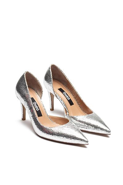 Dedos Women's Classic Flat Stiletto Pointed Toe Open Heeled Shoes Silver 4300
