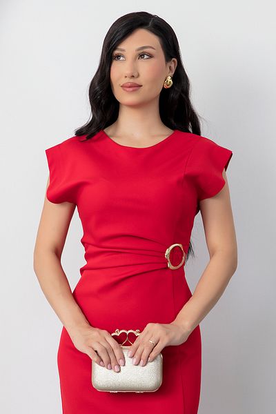 PULLIMM Crew Neck Buckle Gathered Dress Yzc25Y228