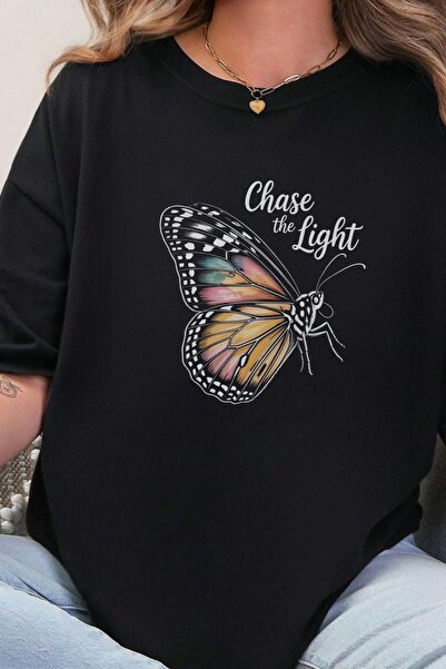 VOICTEC tricou oversize pentru femei cu imprimeu fluture cu decolteu rotund