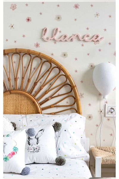 Sim Tasarım Dusty Pink And Beige Flowers Kids Room Wall Door Glass Sticker Set