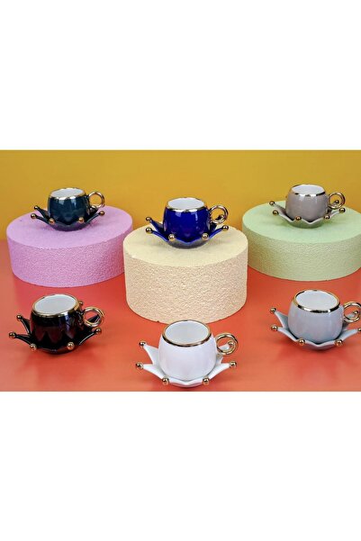 ALBETTO 6 أكواب قهوة بورسلين، أطباق نجوم ملونة متنوعة