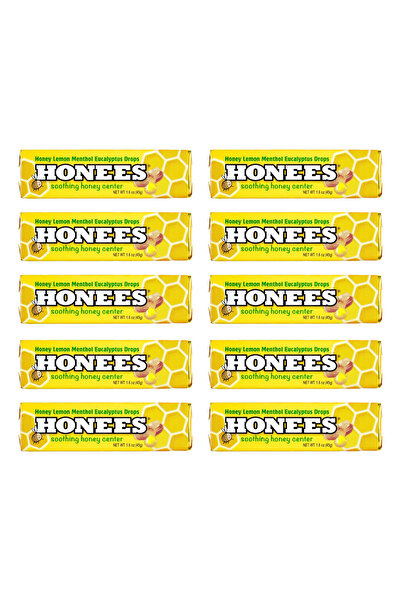 Honees حلوى العسل والليمون والمنثول والأوكالبتوس - 10 قطع حلوى مهدئة لتخفيف ا...