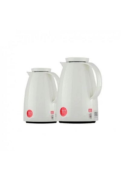 BASURRAH Basurah Shiny White Tea Thermos Set - 2 Pieces (0.5L - 1L)