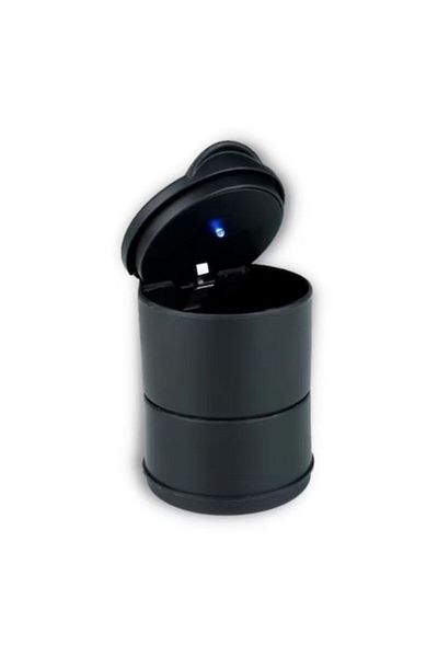 Mercaton Scrumiera Auto Rotunda cu Iluminare LED, Lumina Albastra, Culoare Negru