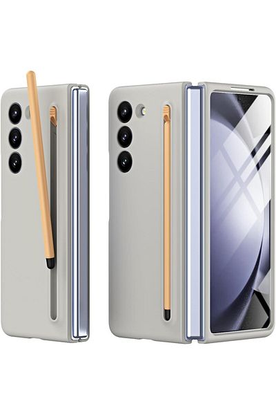 AWH جراب Z Fold 7 مع قلم S-Pen وفتحة وواقي شاشة Ultra HD ومقاوم للصدمات، نحيف باللون الرمادي الفاتح.