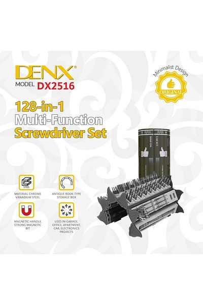 Denx مجموعة مفكات متكاملة للمنزل والسيارة والجوالات بـ128 قطعة مختلفة متعددة الاستخدامات من دينكس DX2516