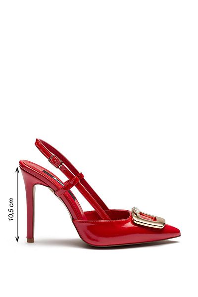 Dedos Women's High Heels Stylish Buckle Patent Leather Evening Dress Shoes Red 6305