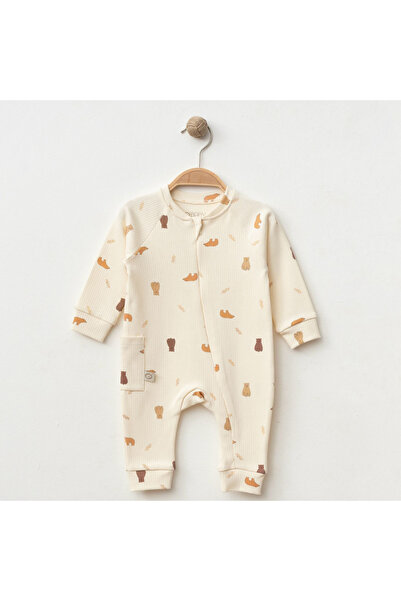 limebabies 100% Cotton Zippered Jumpsuit with Teddy Bear