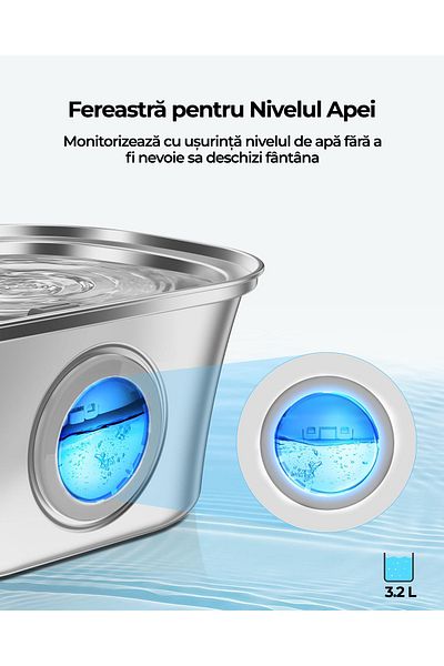 Elindor Automatic Water Dispenser for Cats and Dogs, 3.2L, Silent, Activated Carbon, LED, Silver