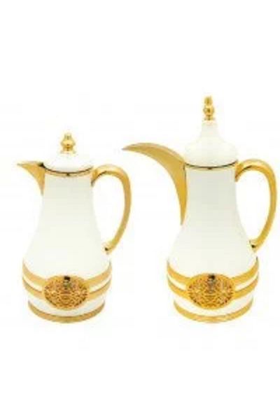 BASURRAH Luxury Thermos Set for Tea - White, Two Pieces, 1L Capacity