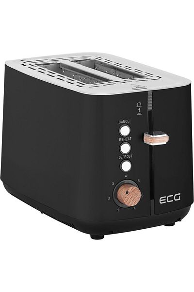 ECG Prăjitor de pâine ST 2768 din lemn, 925 W, 2 felii, 7 niveluri de rumenire, oțel inoxidabil, negru