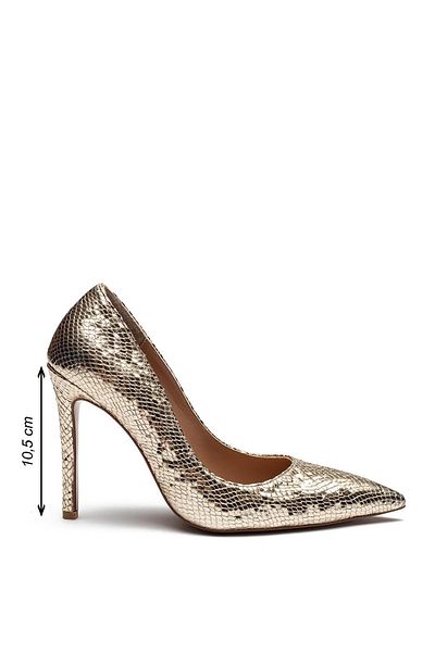 Dedos Women's Heeled Snake Pattern Evening Dress Shoes Gold