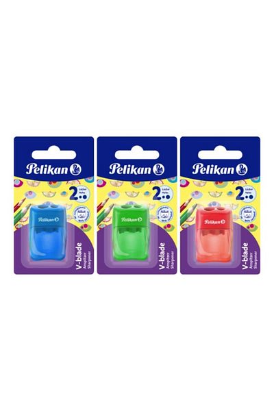 Pelikan V-blade Double Sharpener With Container, Material Plastic, Assorted Colors, 1 Piece/blister