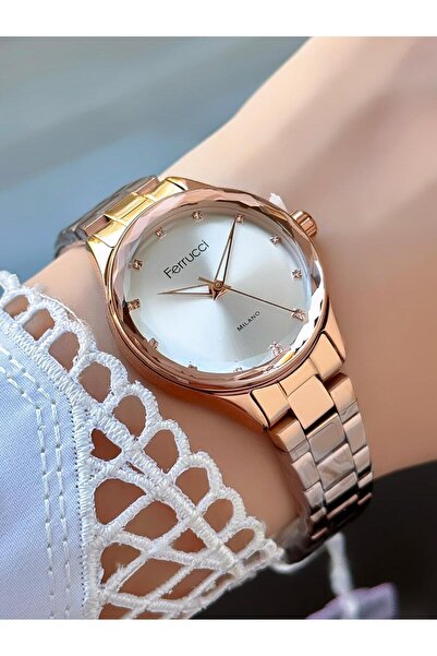Ferrucci Milano Kadın Kol Saati – Taş Detaylı Kadran, Rose Metal Kordon,