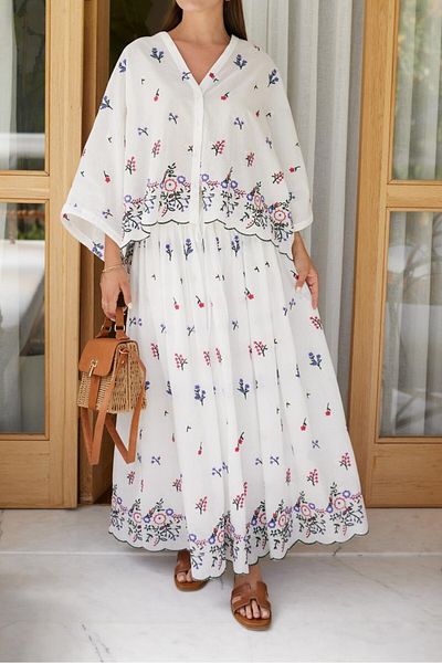 Suzi Women's 100% Cotton Embroidered Shirt Skirt Set 38743