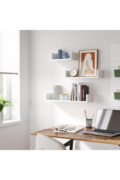 Yelajoy Set of 3,Floating Shelves for Wall,30/40/50cm,Wooden Shelves,Perfect for Home Decorative,White