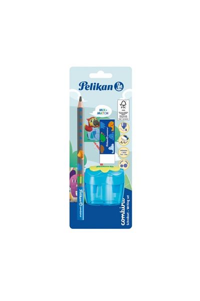 Pelikan Combino Set: Graphite Pencil, Material Wood & Plastic, Sharpener & Eraser, Blister Pack