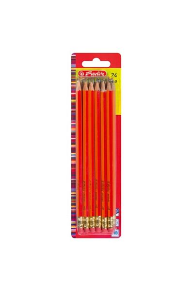 Herlitz Material Wood, Lacquered Red Graphite Pencils With Eraser, Lead Hb, Set Of 24,