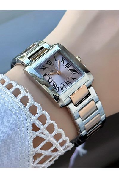 Ferrucci Milano Women's Wristwatch – Roman Numerals, Square Case, Two-Color Metal Cord
