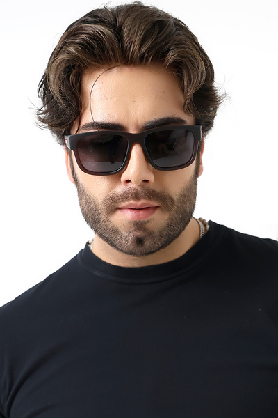 Lozzo Men's Square Accessory Uv400 Matte Black Sunglasses 23056 C2 m