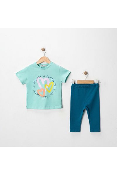 MK Mukko Kids Girls' Heart Printed Basic Seasonal/Summer Leggings T-Shirt Bottom Top Set