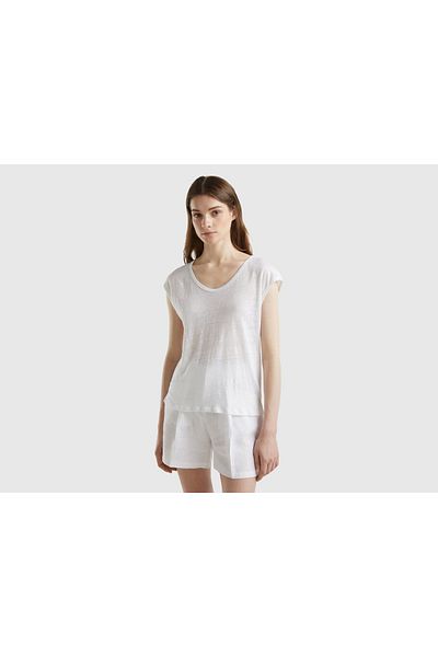 United Colors of Benetton Women's Short Sleeve Solid Blouse with Round Neck