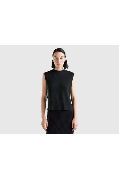 United Colors of Benetton Women's Knitted Sleeveless Sweater with Openings