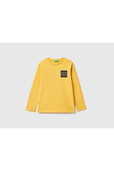 United Colors of Benetton Long Sleeve T-Shirt with Kids' Logo for Boys and Girls