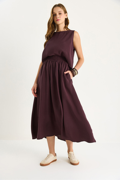 Bianco Lucci Women's Thick Strap Blouse Elastic Waist Skirt Modal Suit 60283447