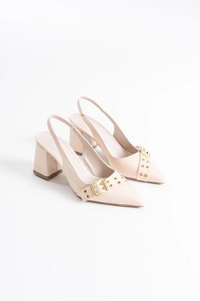 MarjinalTrendim Keira Beige Patent Leather Women's Heeled Shoes