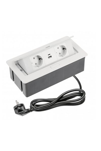 GTV Soft Retractable Built-in Socket,GTV,2 Schuko, 1 USB-A, 1 USB-C,Cable Length 1.5m, 3600W, 20IP,White