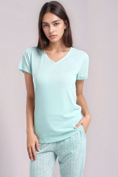 Pierre Cardin Women's Mint Green Short Sleeve Pajama Set - Comfortable and Stylish Loungewear