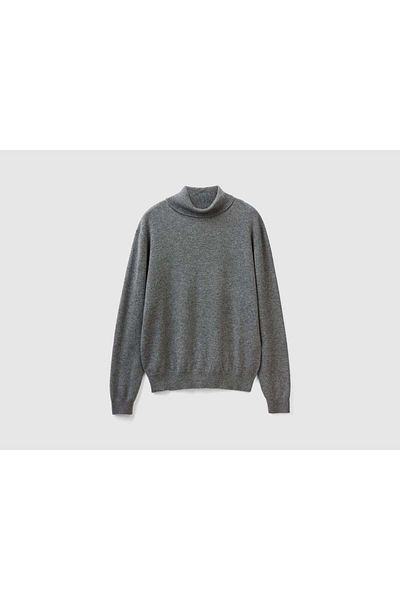 United Colors of Benetton Dark Gray High Neck Pure Cashmere Sweater