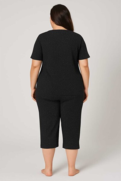 MODA Large Battal Size Spotted Capri Pajama Set / 2Xl-3Xl-4Xl