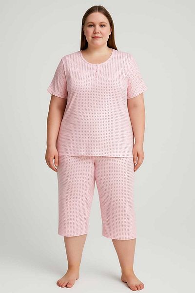 MODA Large Battal Size Spotted Capri Pajama Set / 2Xl-3Xl-4Xl
