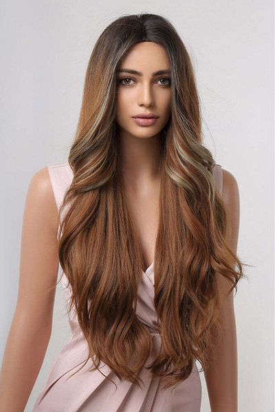 WildFashion Long brown wig with strands and slightly wavy hair PER127-100