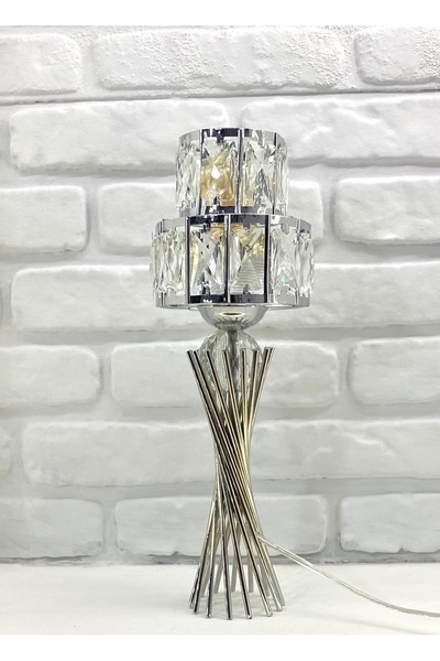 365GUNSERİSONU Modern Decorative Chrome Metal Leg Auger Model Crystal Stone Hat Lampshade Table Lamp