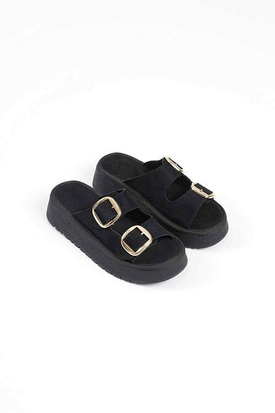 MarjinalTrendim Place Black Skin Slippers