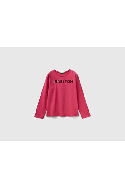 United Colors of Benetton تي شيرت قطني بأكمام طويلة للأطفال مع ترتر